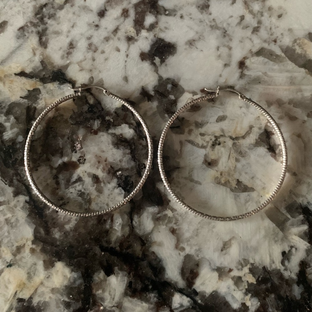 Vintage Sterling Silver Large Hoop Earrings, Diamond Cut, Stamped 925